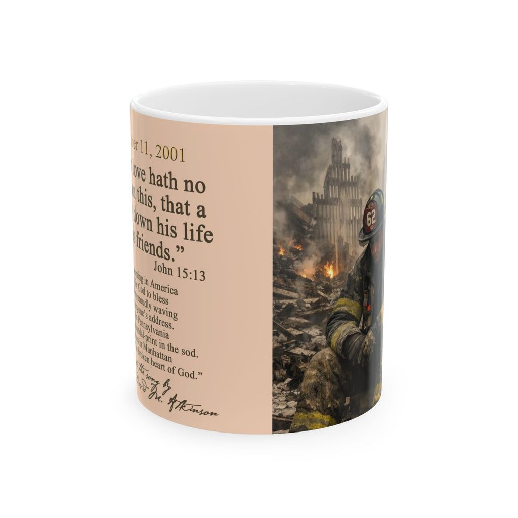 9/11 MEMORIAL MUG — Inspirational Scripture Tribute Ceramic Coffee Cup (11oz)