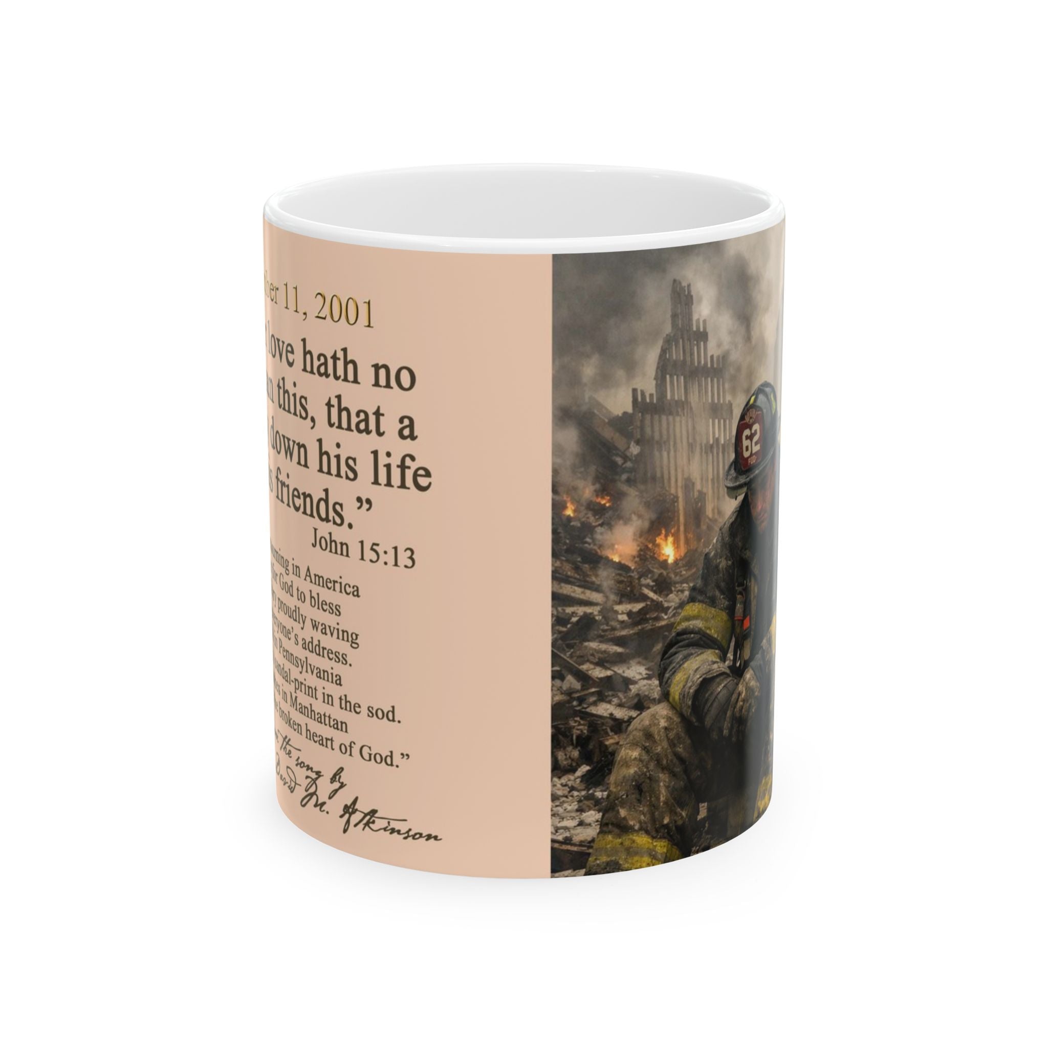 9/11 MEMORIAL MUG — Inspirational Scripture Tribute Ceramic Coffee Cup (11oz)