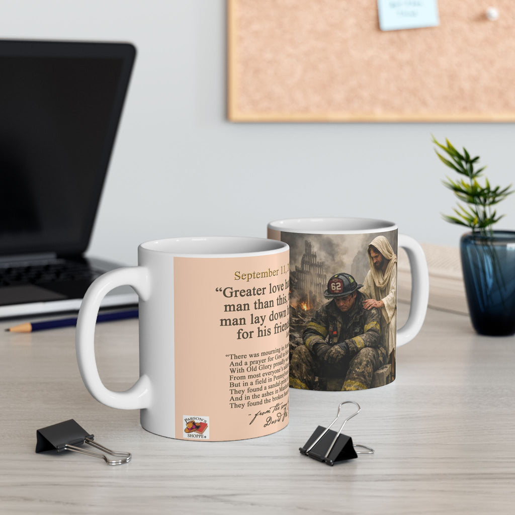 9/11 MEMORIAL MUG — Inspirational Scripture Tribute Ceramic Coffee Cup (11oz)